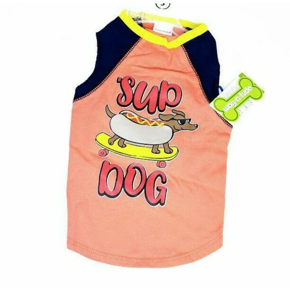 Simply Wag Sup Dog Pet Apparel Shirt Hotdog Size Small